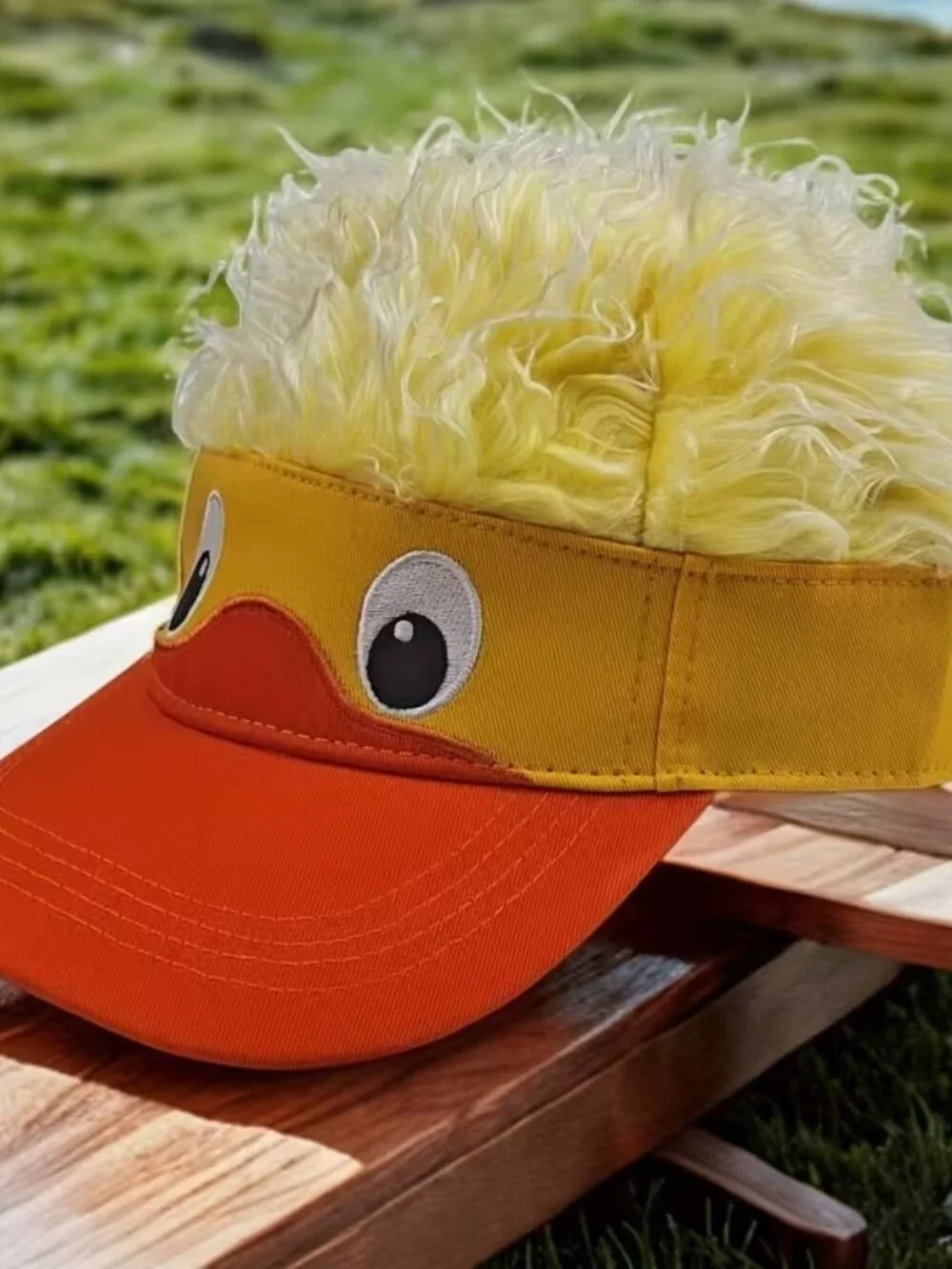 Yellow Duck With Fuzzy Hair Baseball Cap - OSFM - Velcro Adjustable